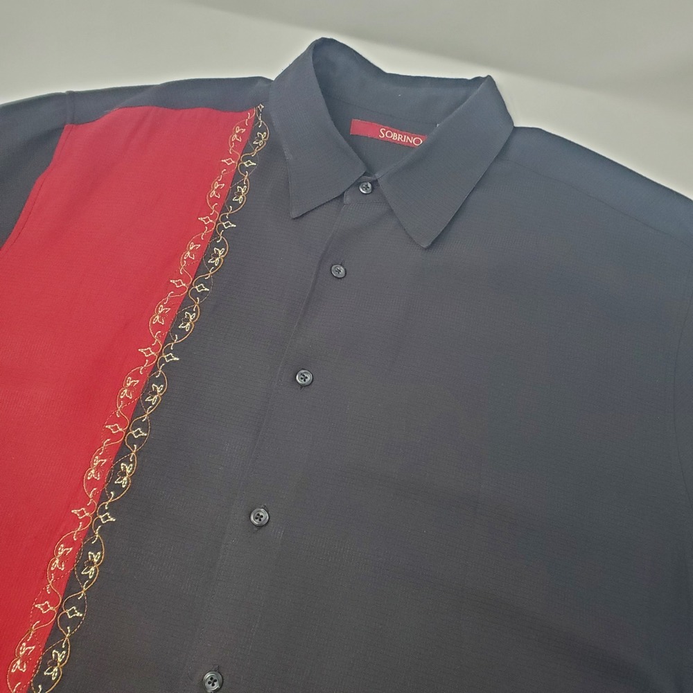 Sobrino Bowling Shirt Mens XL Black Red Short Sleeve Button Down